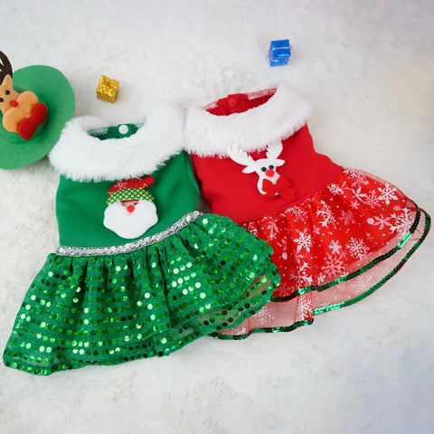 Dog Christmas Dress Costume Puppy Cold Weather Clothes for Small Dogs Red Green Skirt Santa Claus Holiday Xmas Party Pet Costume
